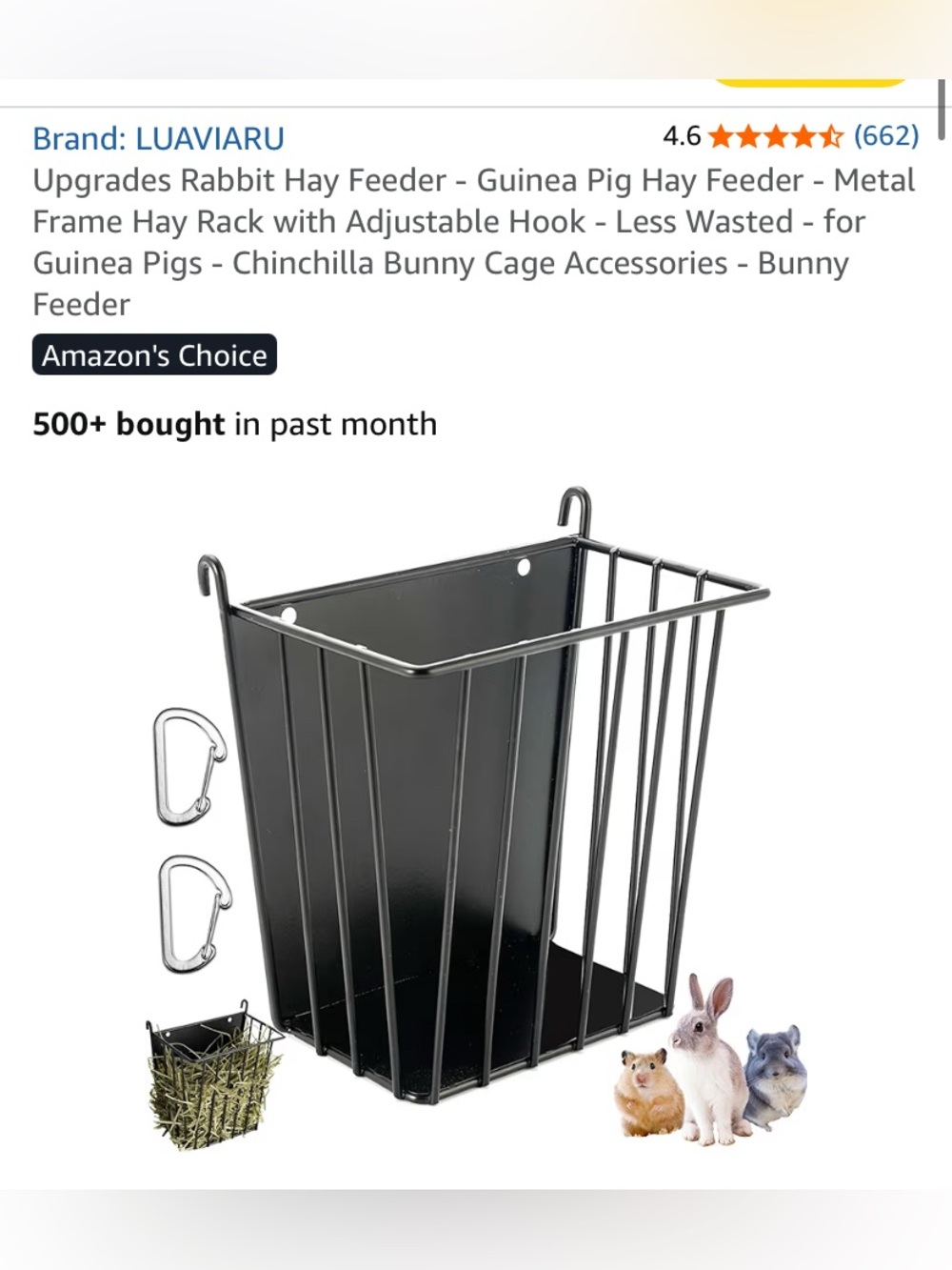 LUAVIARU Black Metal Small Animal Hay Feeder